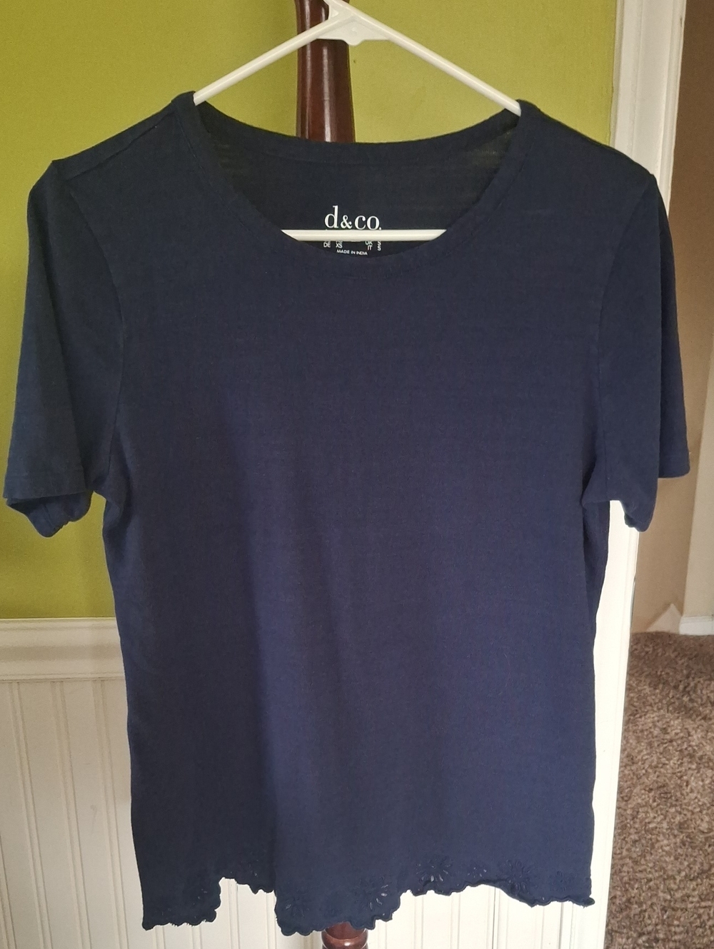 Denim&Co Navy Short-Sleeve Scalloped Hem Tee